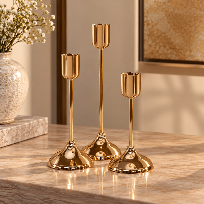 Dinner Candle Stand set – Black & Golden
