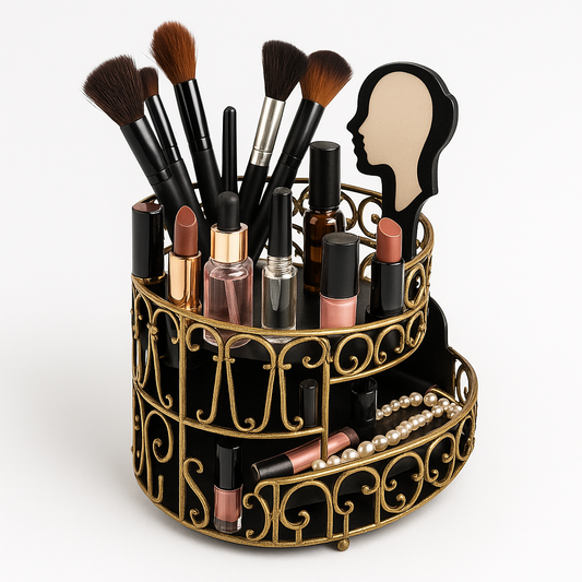Vintage Gold Beauty Organizer – Multi-Tier Makeup & Brush Holder