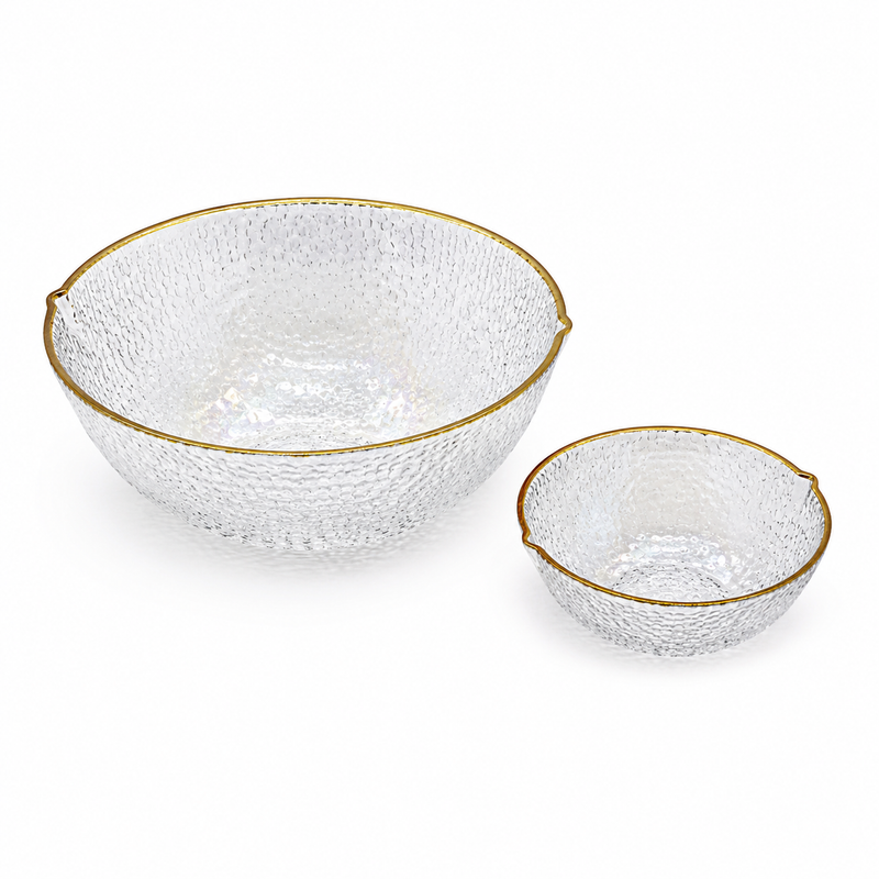 7 Pcs Fruit Bowl Set – Textured Serving Set in Iridescent, Black, Green, Grey, Pink, Amber, Brown, Red, Golden & Clear