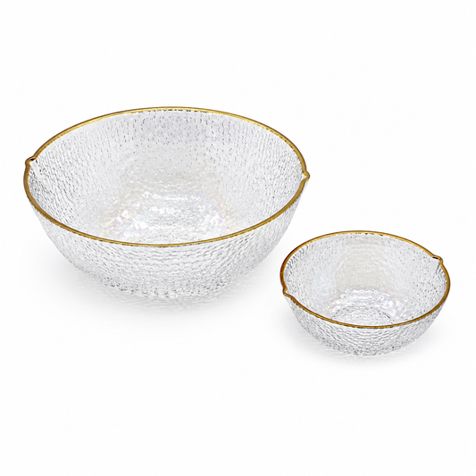7 Pcs Fruit Bowl Set – Textured Serving Set in Iridescent, Black, Green, Grey, Pink, Amber, Brown, Red, Golden & Clear