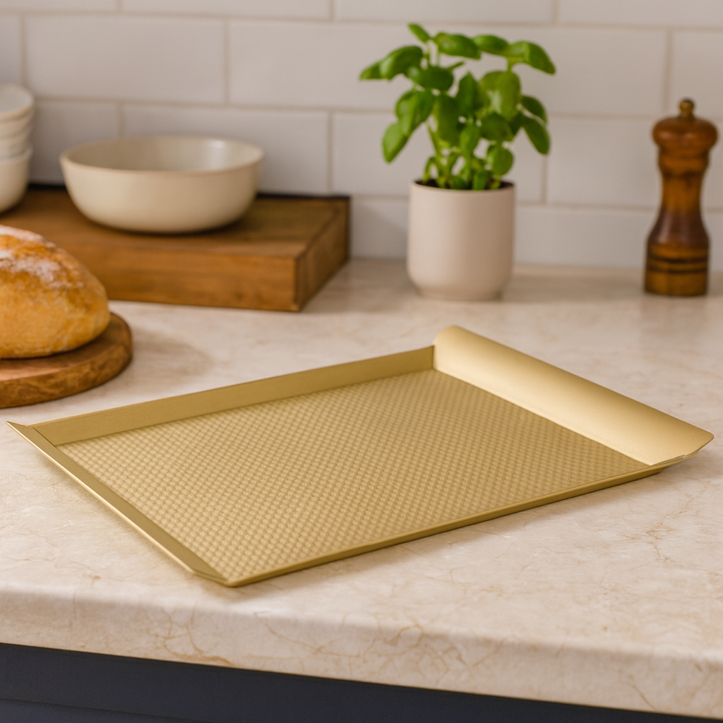 Golden Dotted Serving Tray – Elegant Non-Slip Metallic Platter for Home, Events & Gifting