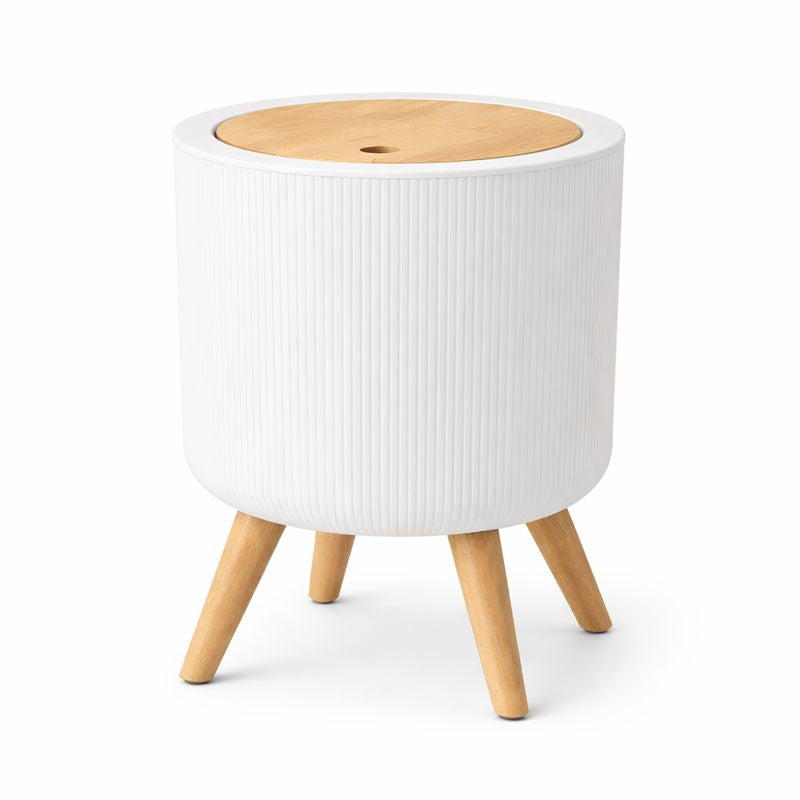 Bedroom Trash Bin – Round Shape with Vertical Lining Pattern & Wooden Legs - Habitt
