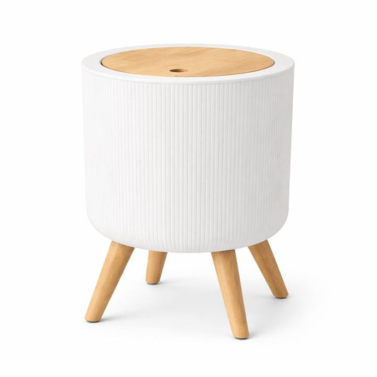 Bedroom Trash Bin – Round Shape with Vertical Lining Pattern & Wooden Legs