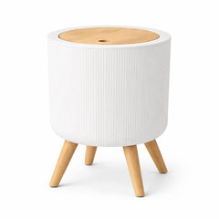 Bedroom Trash Bin – Round Shape with Vertical Lining Pattern & Wooden Legs - Habitt