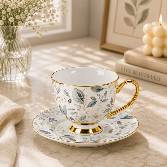12 PCS Tea Cup & Saucer Set – Elegant Beverage Serving Collection