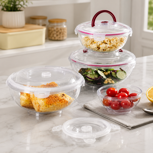 4PC Round Airtight Bowl Set – Food Storage Containers with Lids for Kitchen, Fridge & Meal Storage