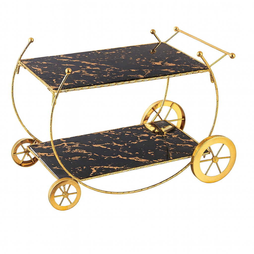 Gold Frame Serving Trolley MC029 – Black Marble Bar & Tea Cart with Wheels - Habitt