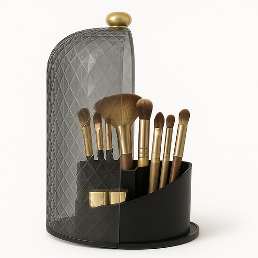 Diamond Pattern Cosmetic Brush Holder – Elegant Dustproof Makeup Organizer with Cover | Luxury Vanity Storage Case for Brushes &amp; Beauty Tools