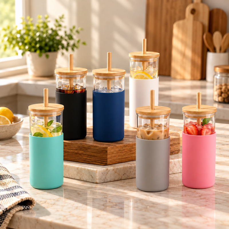 Silicone Cover Glass Sipper with Straw