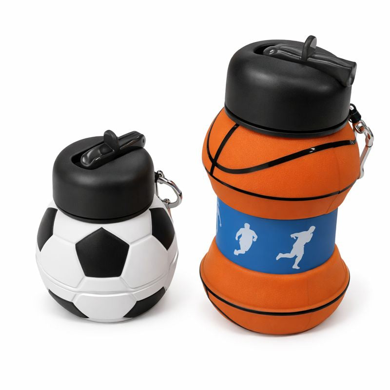 Silicone Water Bottle for Kids – Football & Basketball Design | Reusable Sports Bottle