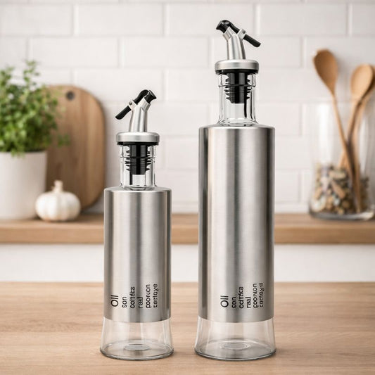 Stainless Steel Oil Dispenser Bottle – Small & Large Size Leak-Proof Pourer - Habitt