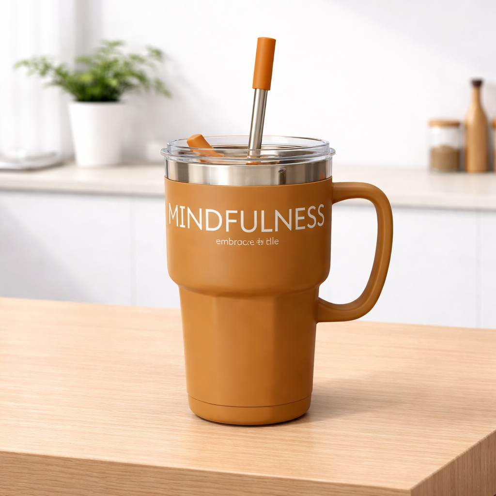 Vacuum Tumbler 600ML – Insulated Travel Mug with Straw (Brown, White, Blue, Green) - Habitt