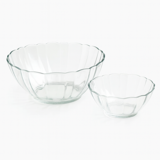 Clear Fluted-Rim Pressed-Glass 7-Piece Fruit Bowl Set – Elegant Classic Serveware