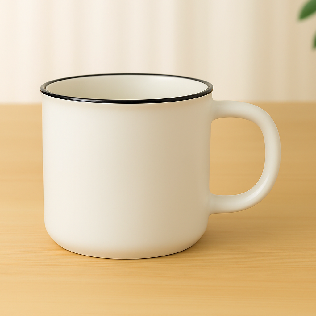 Classic Enamel-Style Ceramic Mug – Retro Coffee & Tea Cup in White