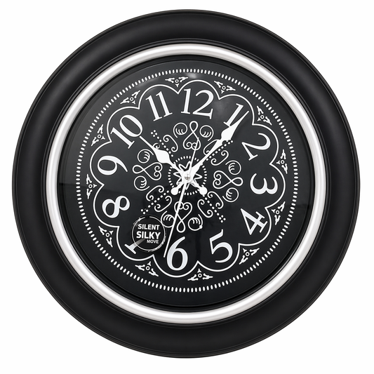 Heritage 15-Inch Black Vintage Floral Wall Clock with Silent Sweep Movement – Decorative Plastic Frame Clock for Home & Office - Habitt