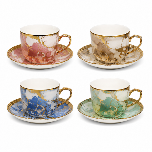 Marble Design Cups & Saucers Set