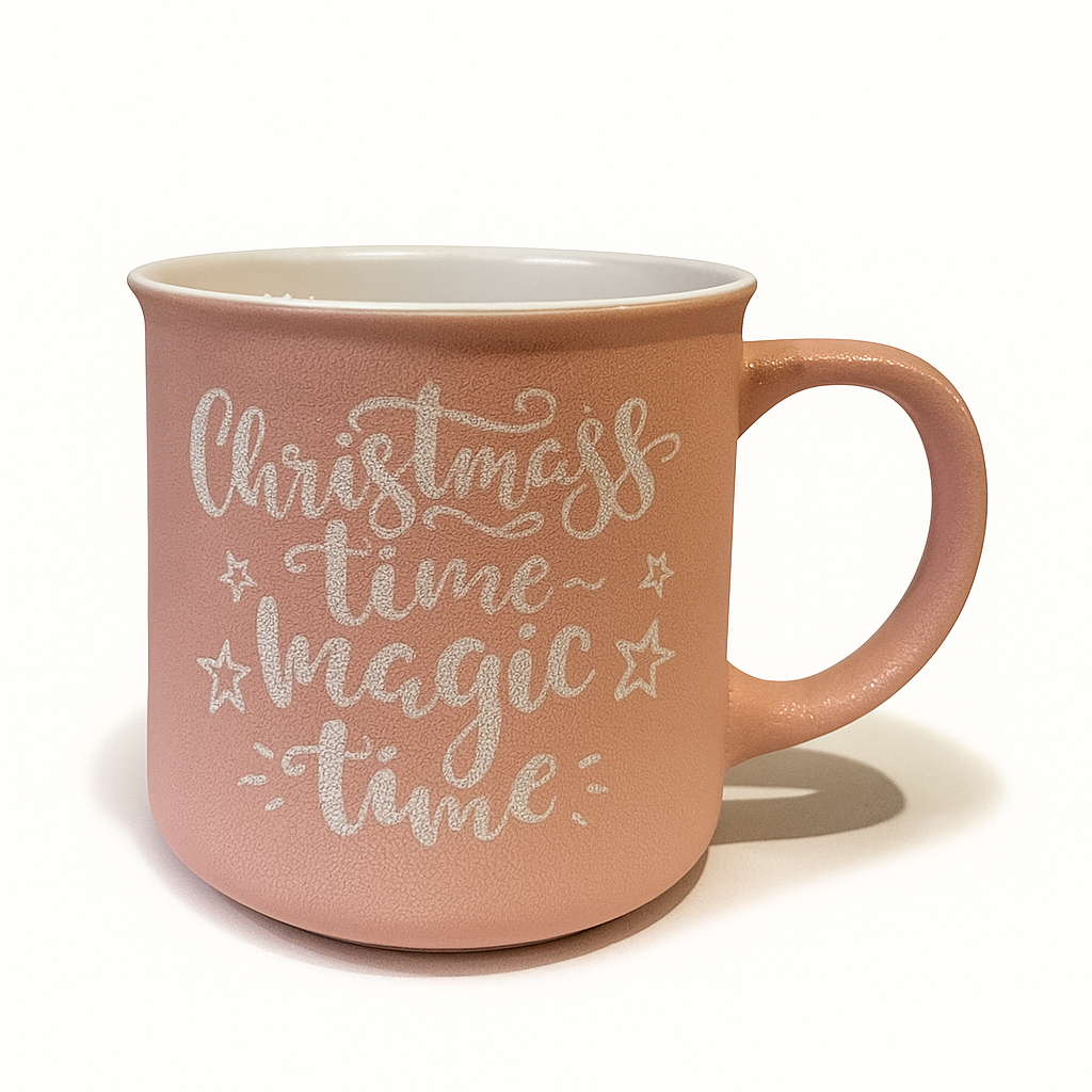 “Christmas Time Magic Time” Pink Ceramic Mug – Festive Holiday Coffee Cup