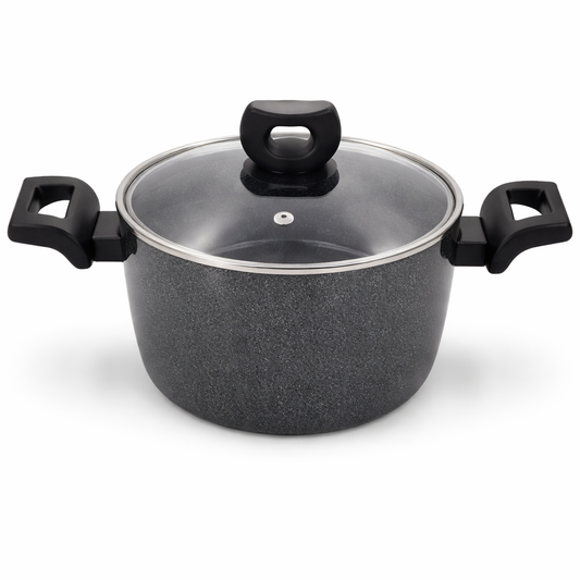 Nora Granite Casserole 24 x 11.7 cm – Premium Nonstick Granite Cooking Pot with Glass Lid - Habitt