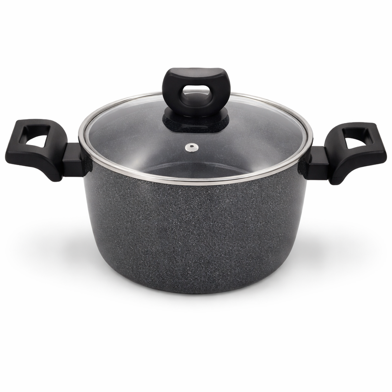 Nora Granite Casserole 24 x 11.7 cm – Premium Nonstick Granite Cooking Pot with Glass Lid - Habitt