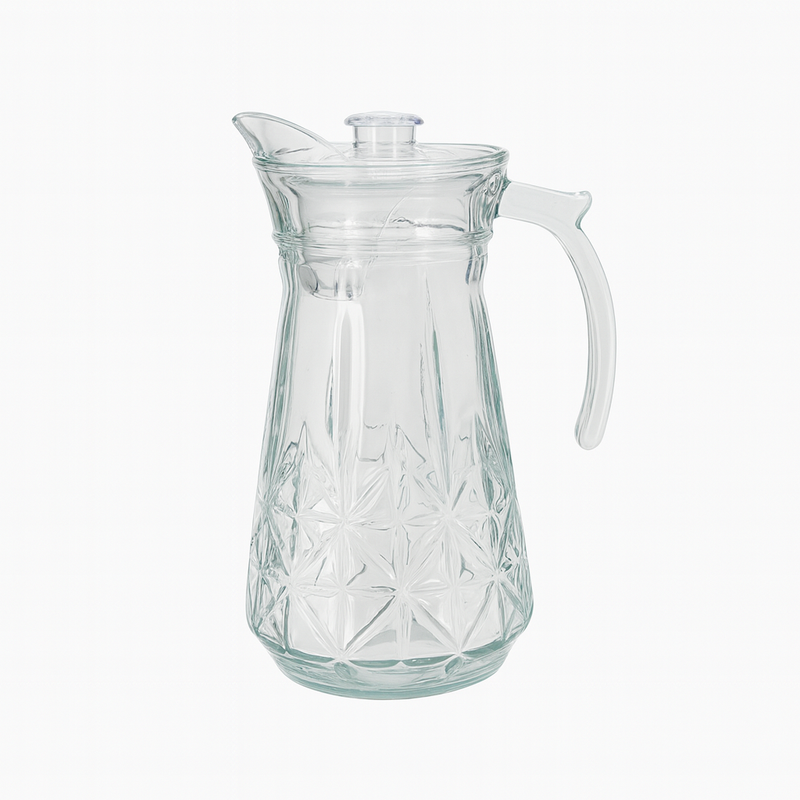Premium Star-Pattern Glass Jug 1700 ml with Handle & Pour Spout – Elegant Large Water & Juice Pitcher - Habitt