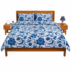 Double Comforter White with Blue Flora