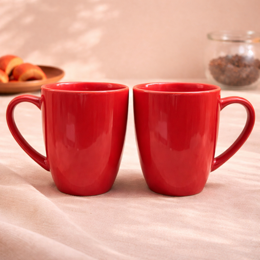 Pack of 2 Red Ceramic Coffee Mugs| Glossy Finish Tea Cups for Everyday Use - Habitt