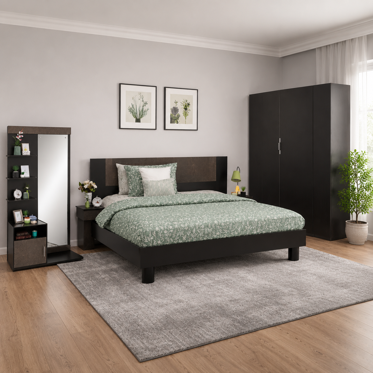 Novak - Bed, Dresser & 2 Door wardrobe