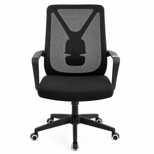 Valas Executive Office Chair in Black Mesh with Ergonomic Support, Cushioned Seat & Swivel Base – Modern Workspace Seating - Habitt