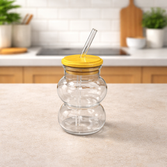 Straw Glass – Modern Curved Mini Tumbler with Bamboo Lid & Reusable Straw - Habitt