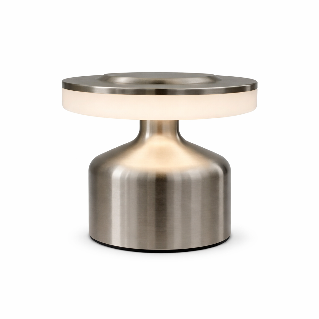 Modern Cordless LED Touch Table Lamp – Brushed Metal Rechargeable Ambient Night Light - Habitt