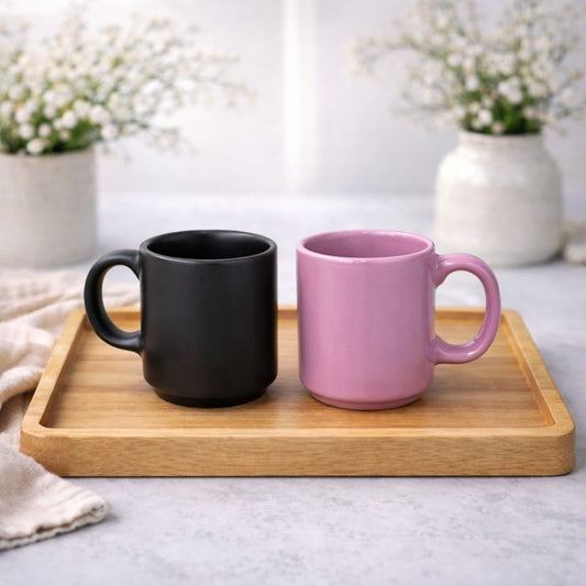 Set of 2 Ceramic Coffee  Mug Black & Pink Color Cups | Modern Tea & Coffee Mug Set