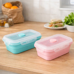 Silicone Foldable Food Container Square – Blue & Pink (Small & Large) | Space-Saving Lunch Box