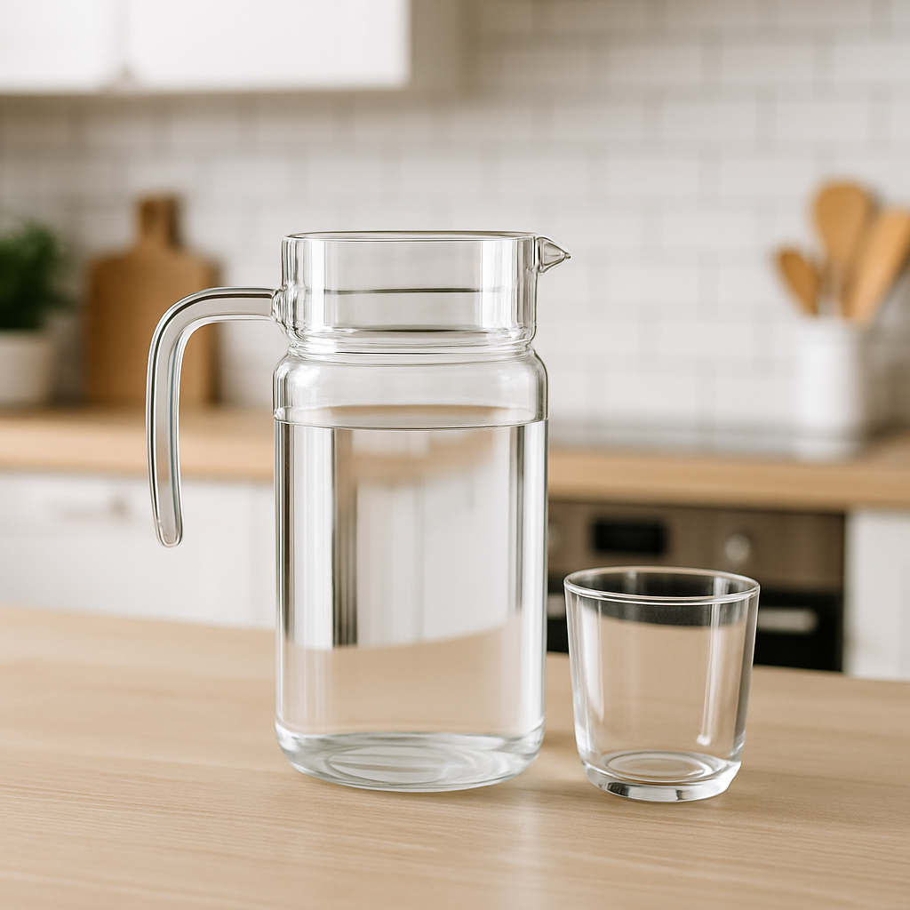 Clear Glass 7-Piece Water Set – 1.85 L Jug with 300 ml Glasses (Premium Everyday Glassware)
