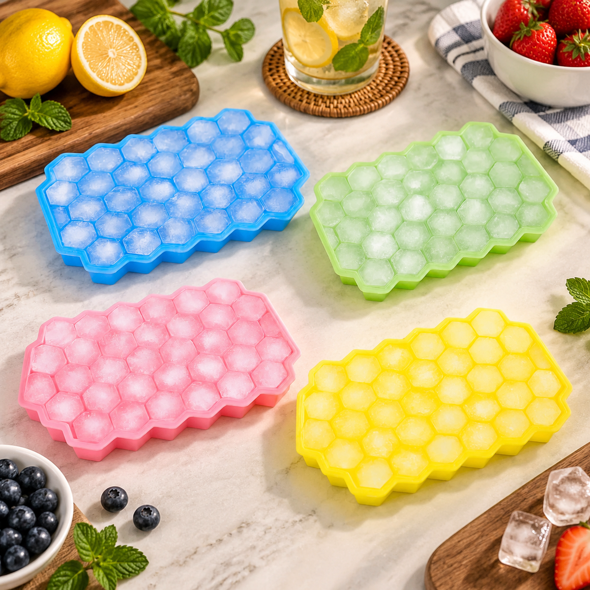 1Pc Honeycomb Ice Cube Tray with Lid Assorted – Flexible Silicone Ice Mold