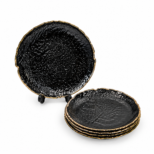 7 Pcs Cake Set – Textured Serving Plate Set in Black, Iridescent, Green, Grey, Pink, Amber, Brown, Red, Golden & Clear