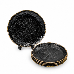 7 Pcs Cake Set – Textured Serving Plate Set in Black, Iridescent, Green, Grey, Pink, Amber, Brown, Red, Golden & Clear