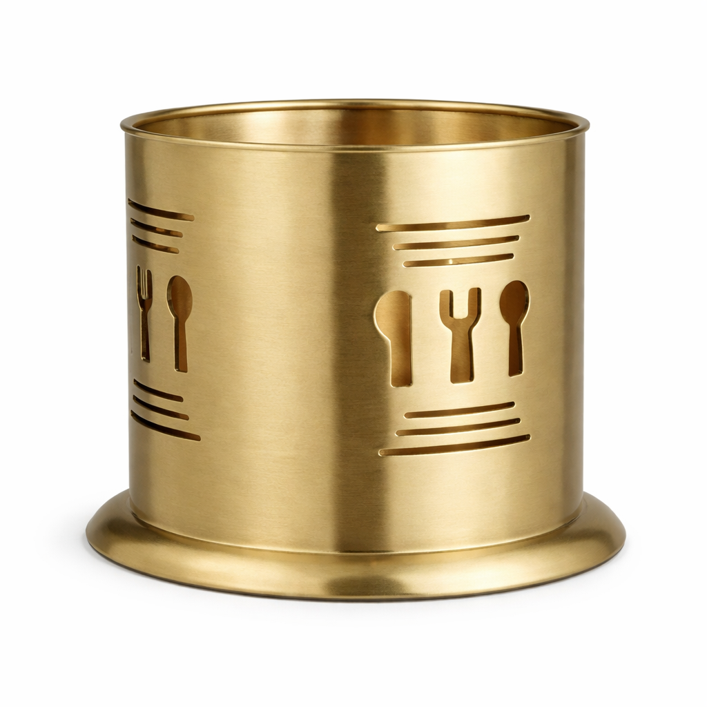 Golden Spoon Holder 10x17.5 – Premium Cutlery Stand for Kitchen & Dining - Habitt