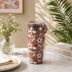 Assorted 900 ml Floral Insulated Travel Tumbler with Lid | Stylish Printed Drink Cup