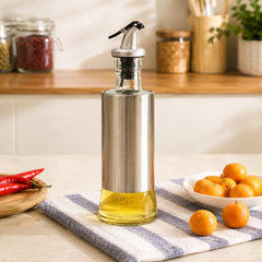 Glass Oil Bottle – Stainless Steel Lid Reusable Drinking Bottle – 300ML & 500ML