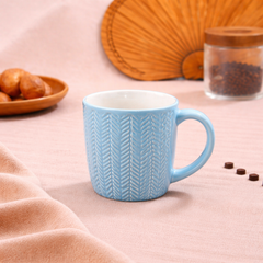 Textured Blue Coffee Mug – Stylish Ceramic Tea & Coffee Cup with Embossed Pattern - Habitt