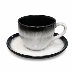 300ml Cup & Saucer  – Black & White Ceramic Tea Cups