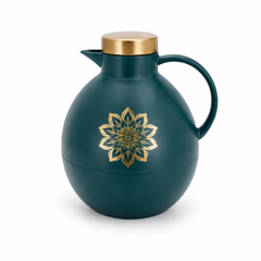 Elegant Green & Gold Insulated Thermos – Luxury Thermal Flask with Floral Design