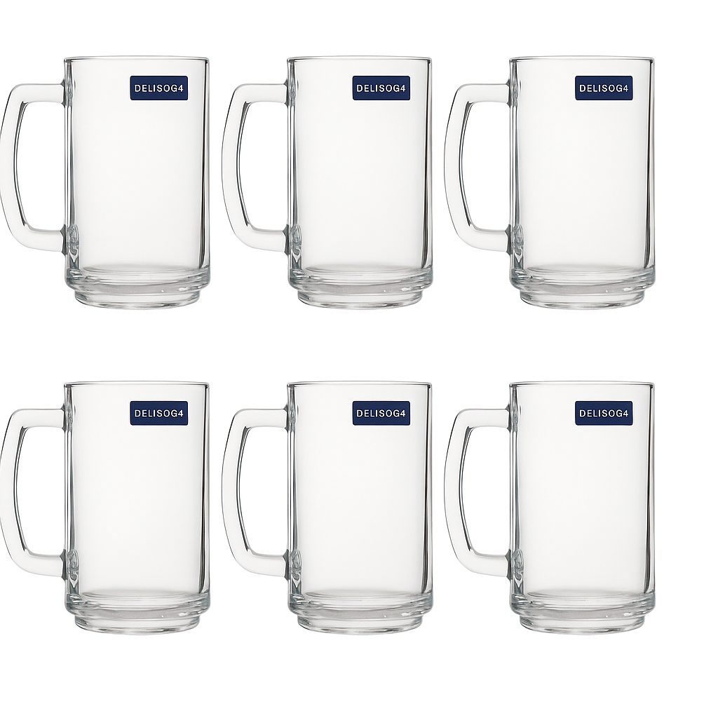 Clear Glass Juice Mug with Handle 410 ml – Set of 6 | Durable Drinkware for Home, Café & Bar