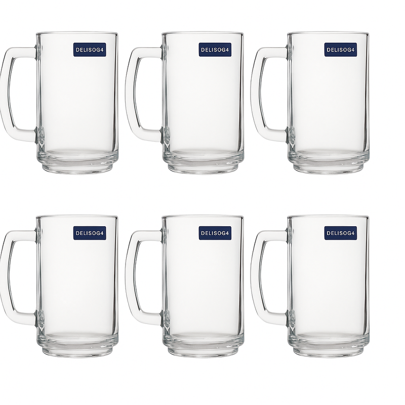 Clear Glass Juice Mug with Handle 410 ml – Set of 6 | Durable Drinkware for Home, Café & Bar - Habitt