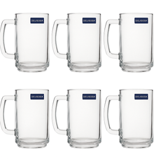 Clear Glass Juice Mug with Handle 410 ml – Set of 6 | Durable Drinkware for Home, Café & Bar