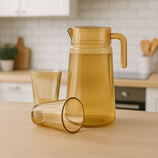 Golden-Tinted 7-Piece Water Set – 1.98 L Jug with 315 ml Glasses (Premium Coloured Glassware)