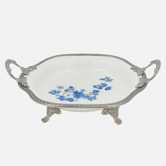 Luxury Round Serving Dish – Blue Floral Design | 31 cm