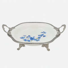 Luxury Round Serving Dish – Blue Floral Design | 31 cm