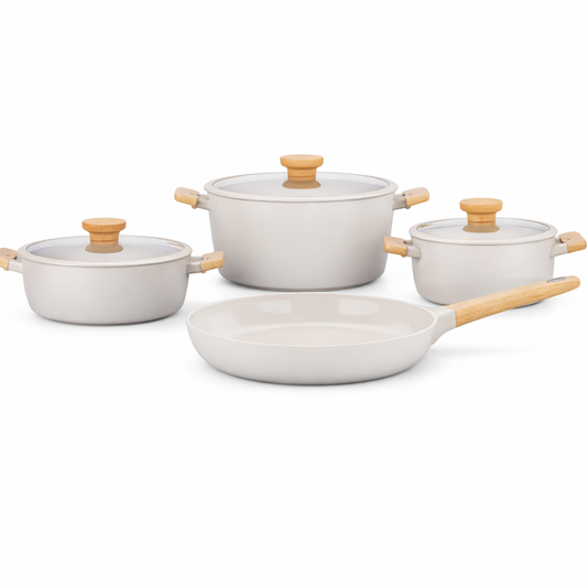 Seravita 7 Pcs Cookware Set – Elegant Nonstick Cookware with Wooden-Style Handles - Habitt