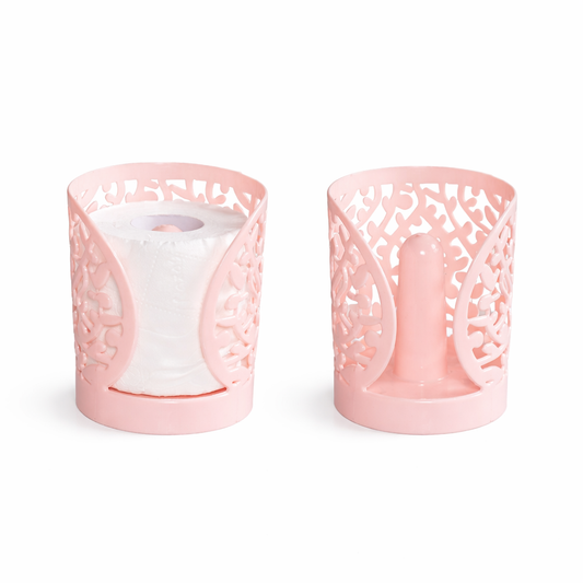 Floral Tissue Holder – Decorative Bathroom & Kitchen Tissue Roll Stand (Pink / Dark Pink, BPA-Free) - Habitt